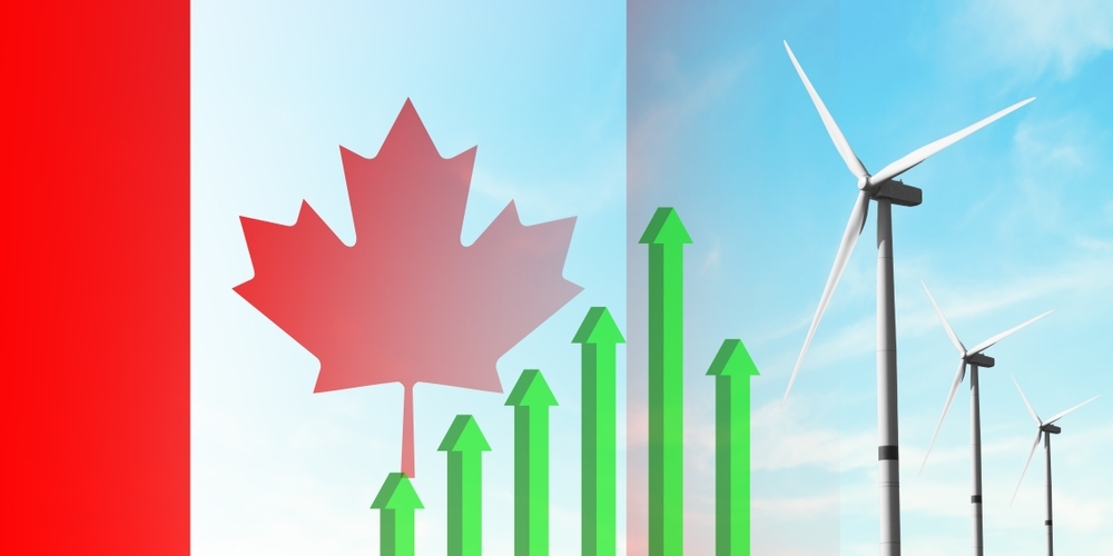 wind farm and graph against canadian flag