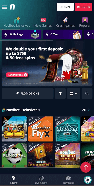 Novibet Casino Mobile Preview 1