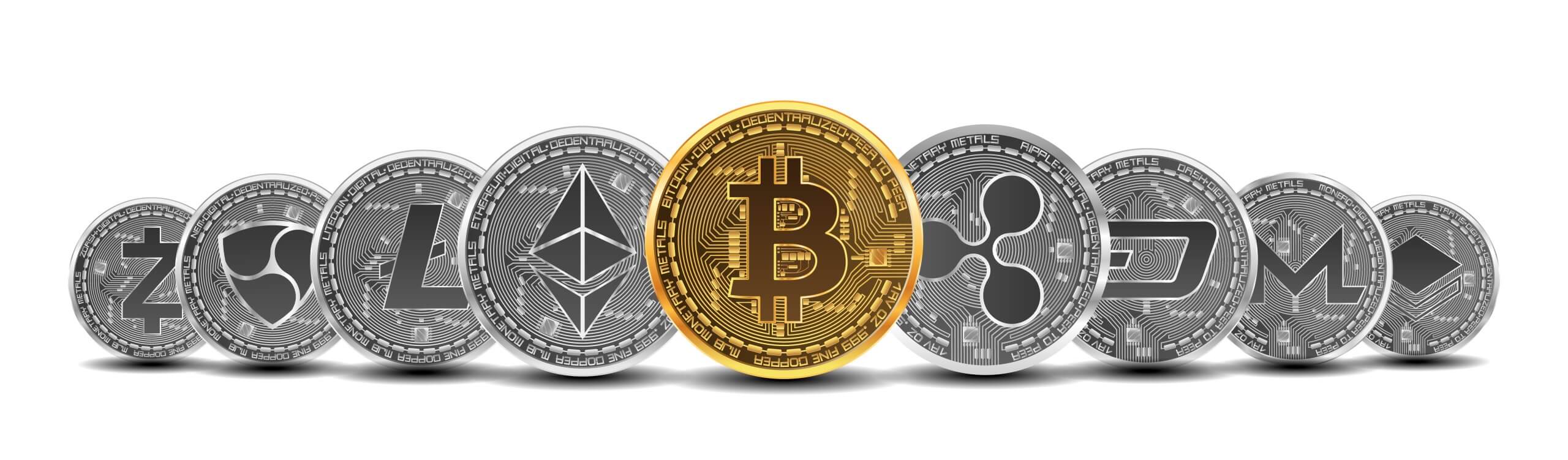 crypto currencies logos on coins