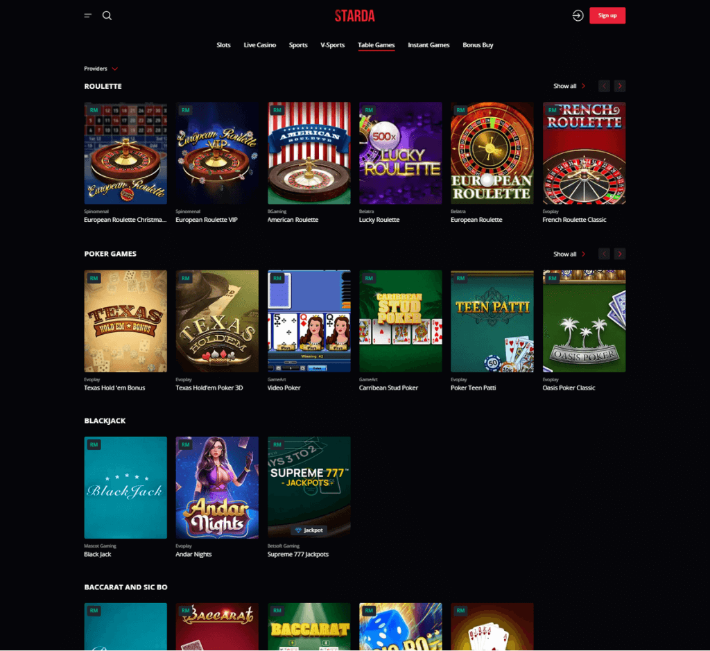 Starda Casino Desktop Preview 1