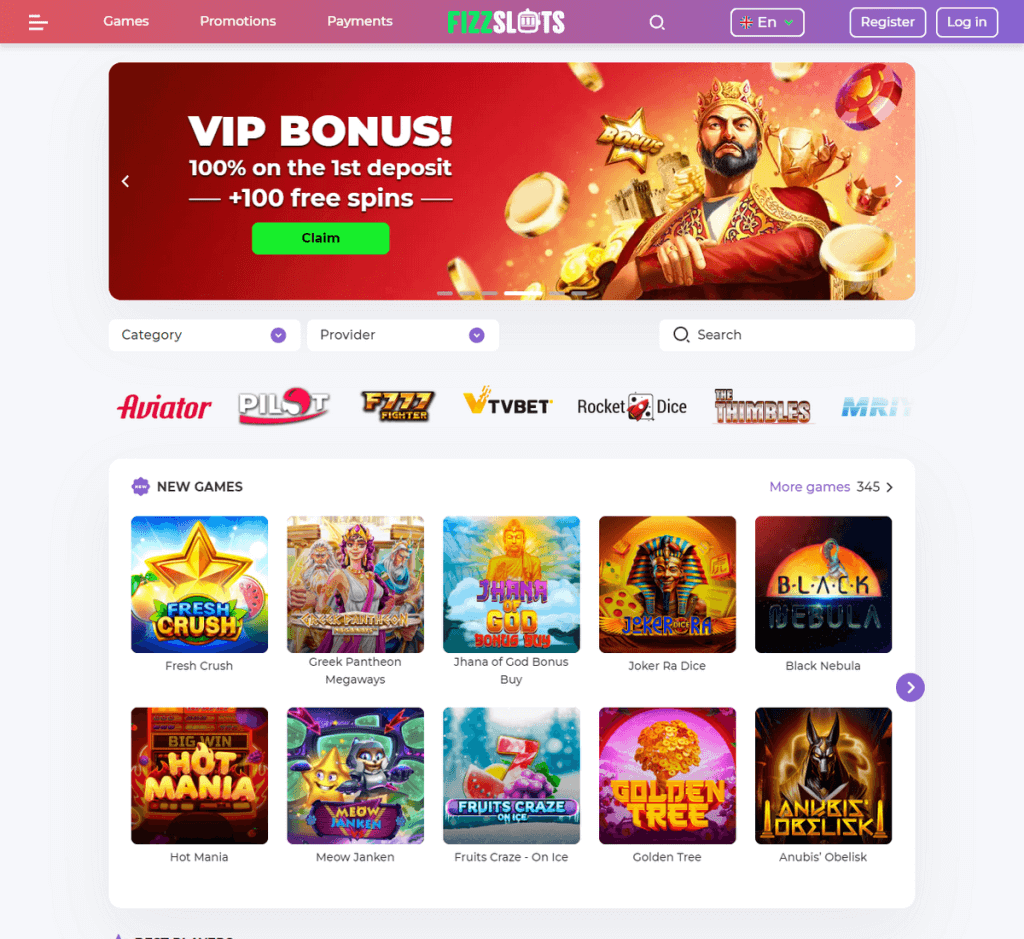 FizzSlots Casino Desktop Preview 2