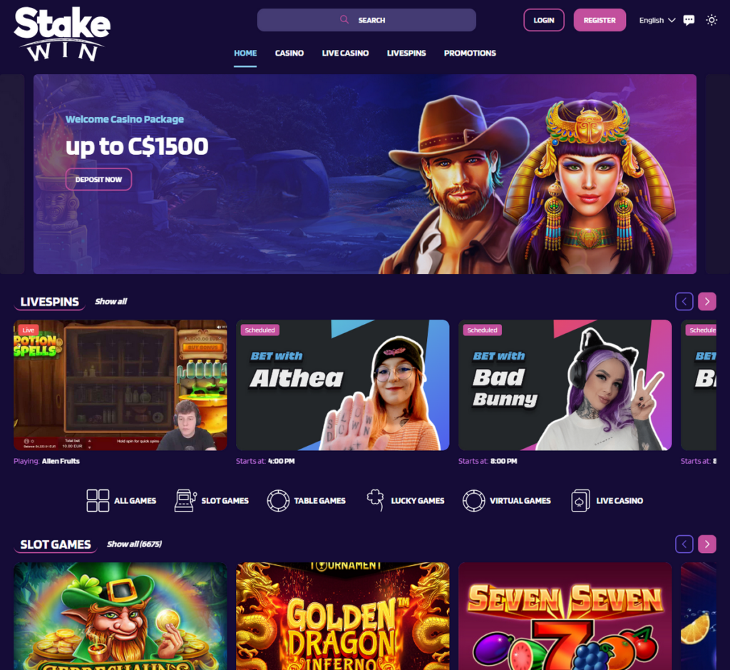 StakeWin Casino Desktop Preview 2