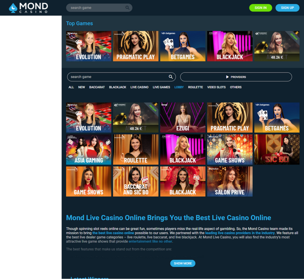 Mond Casino Desktop Preview 1