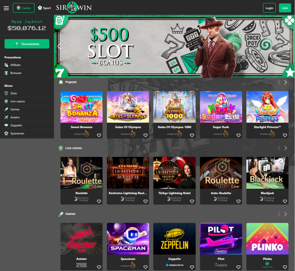 SirWin Casino Desktop Preview 2