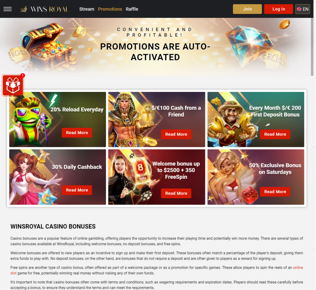 WinsRoyal Casino Desktop Preview 1