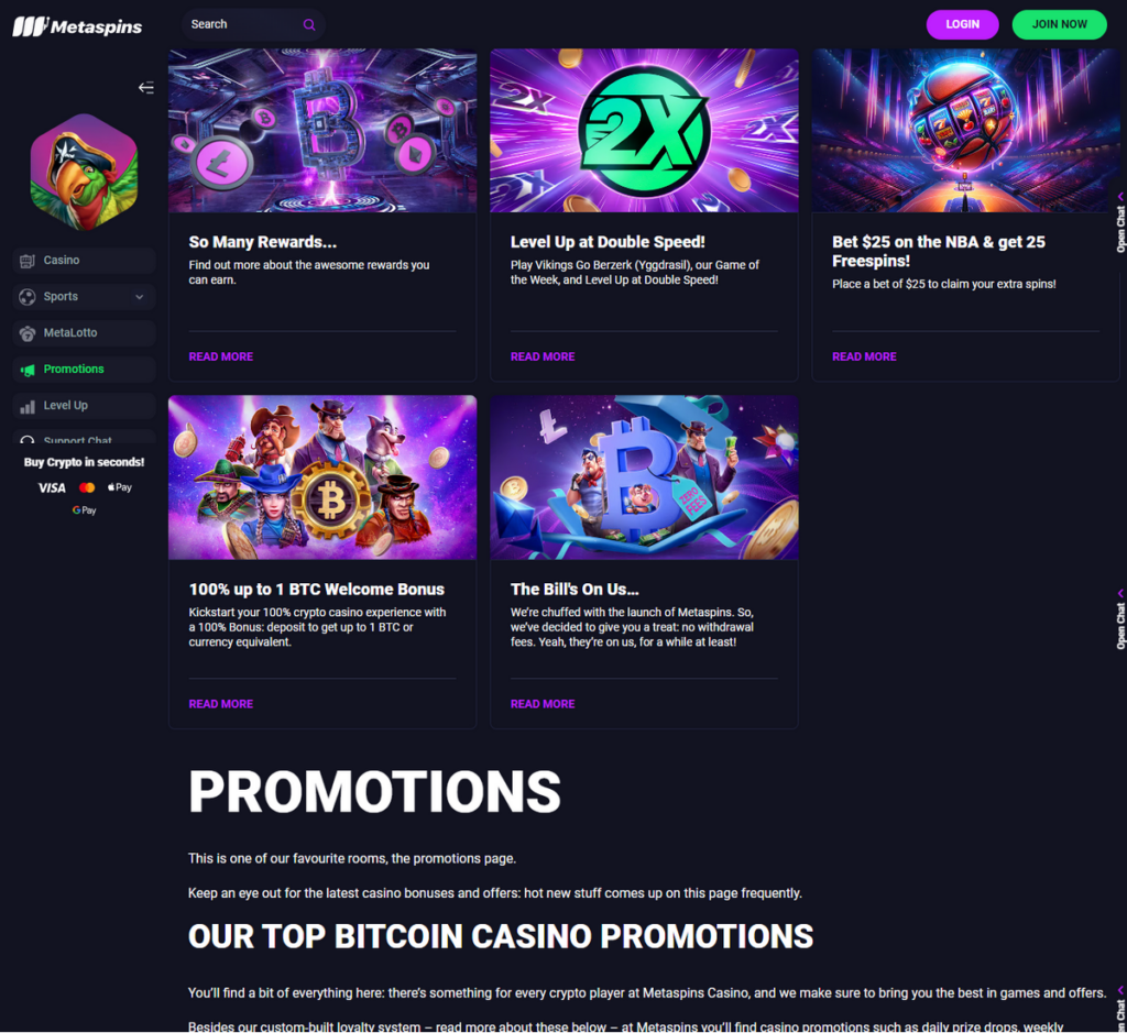 Metaspins Casino Desktop Preview 1
