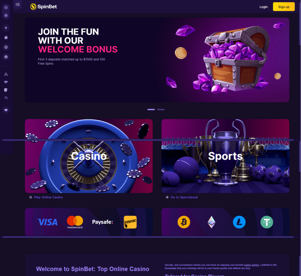 SpinBet Casino Desktop Preview 2