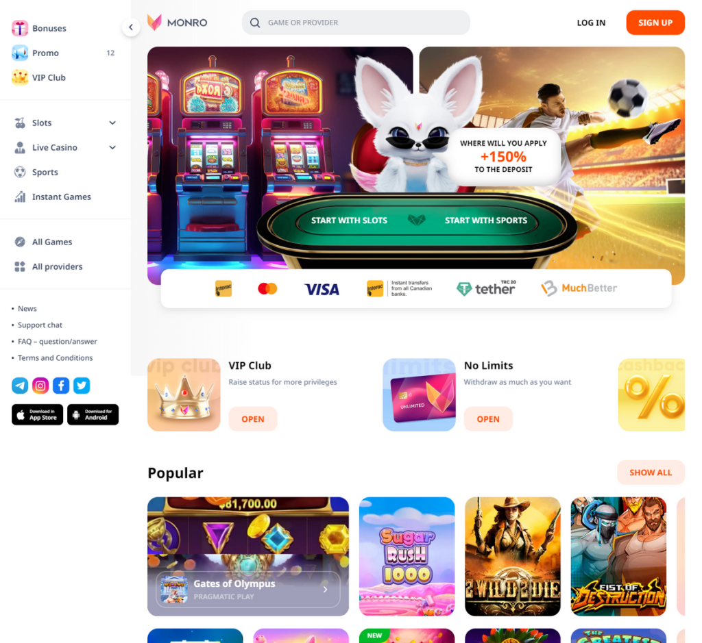 Monro Casino Desktop Preview 1