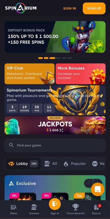 Spinarium Casino Mobile Preview 2