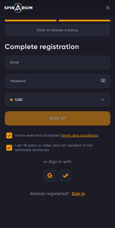 Tether Casinos Registration Process Image 2