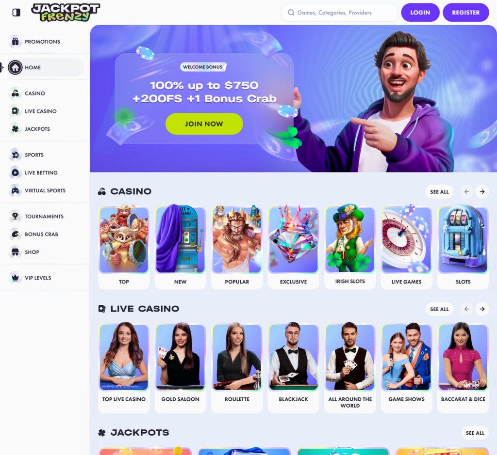 Jackpot Frenzy Casino Desktop Preview 1