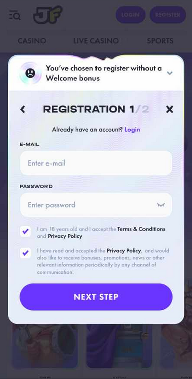 Tether Casinos Registration Process Image 2