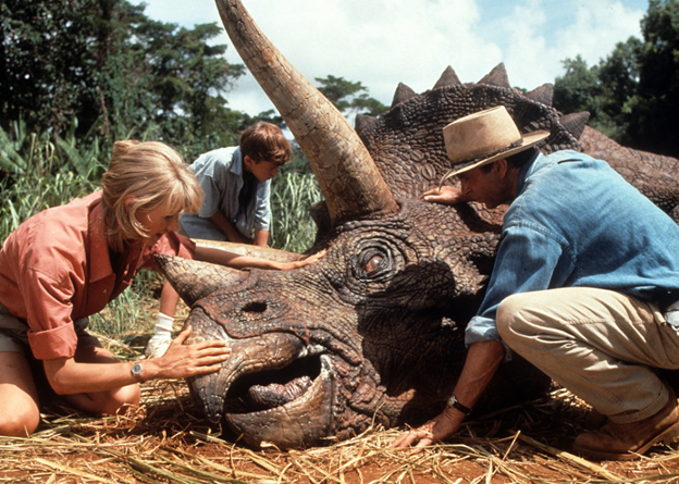 Laura Dern and Sam Neill in "Jurassic Park"