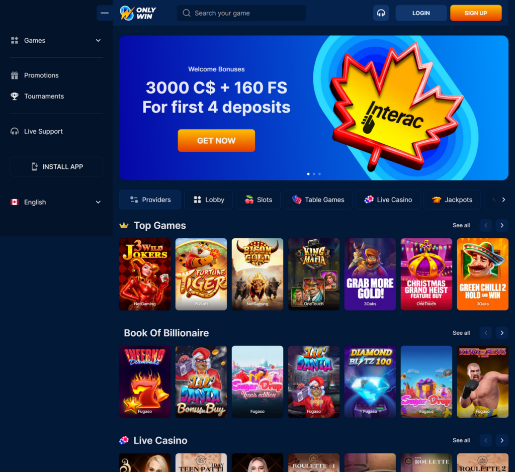 OnlyWin Casino Desktop Preview 1