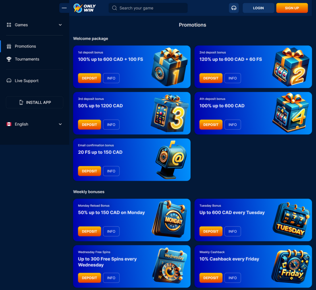 OnlyWin Casino Desktop Preview 2