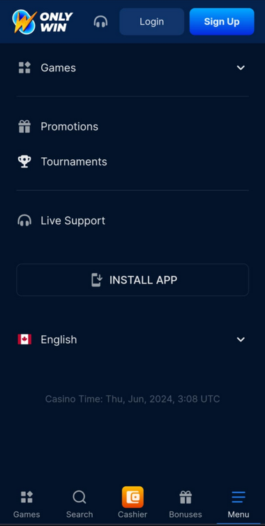 OnlyWin Casino Mobile Preview 1