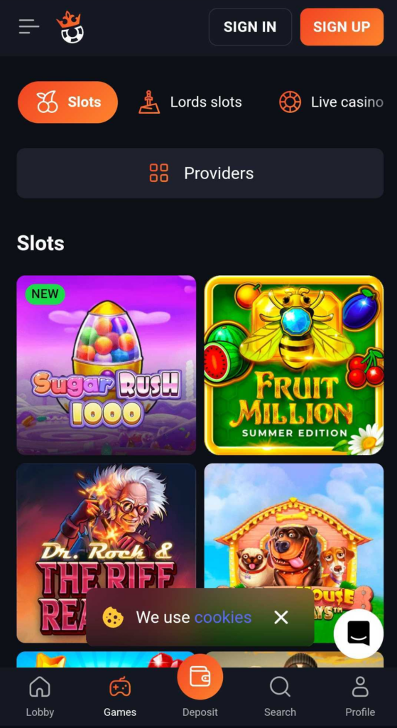 Slot Lords Casino Mobile Preview 1