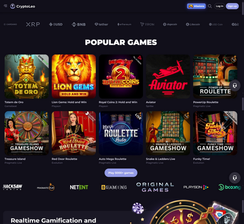 CryptoLeo Casino Desktop Preview 1