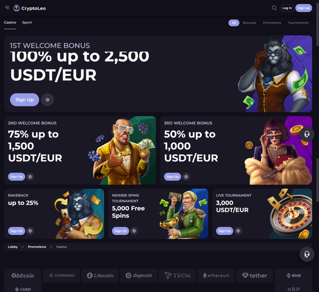 CryptoLeo Casino Desktop Preview 2