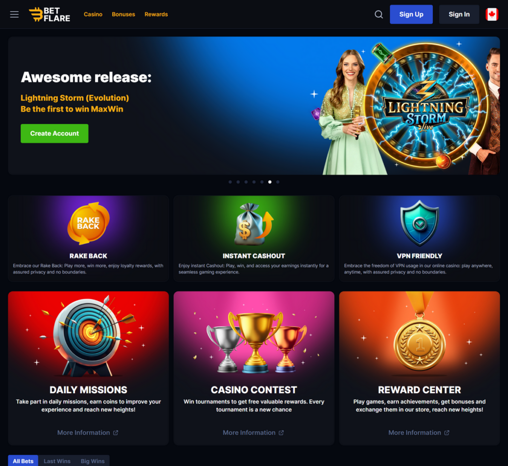 Betflare Casino Desktop Preview 1