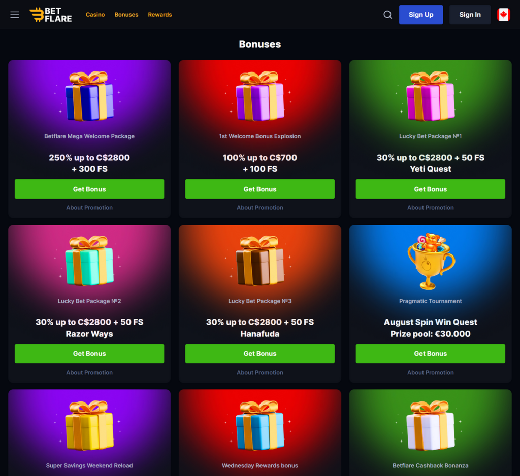 Betflare Casino Desktop Preview 2