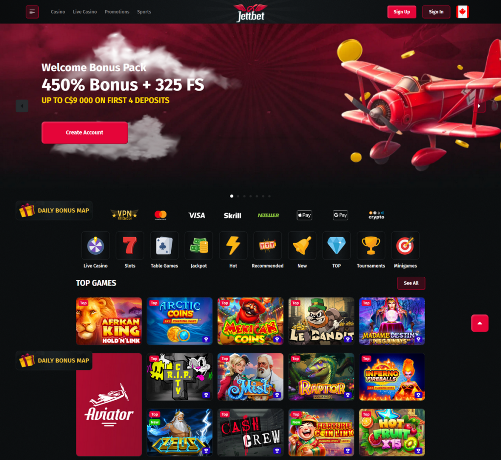 Jettbet Casino Desktop Preview 1