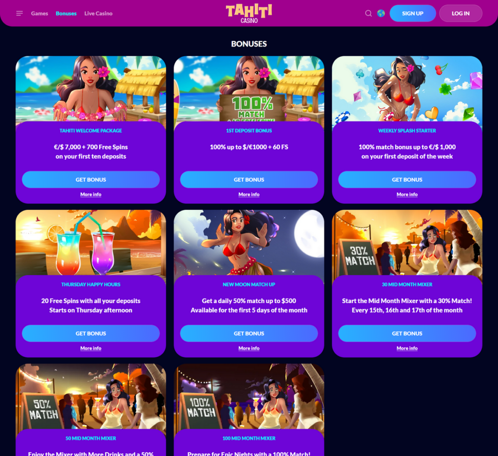 Tahiti Casino Desktop Preview 2