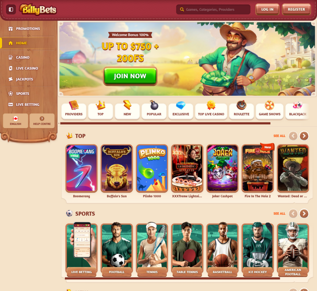 BillyBets Casino Desktop Preview 1