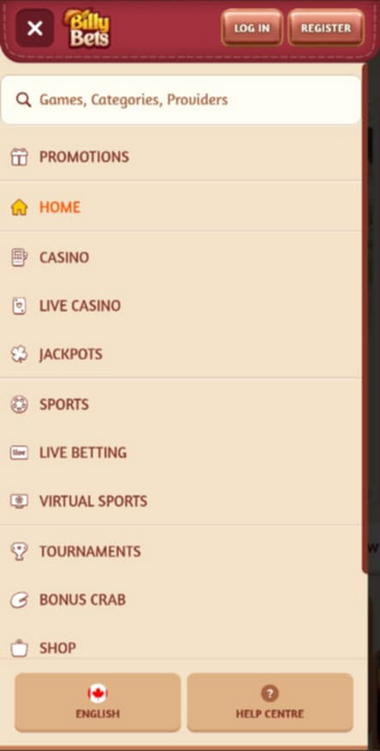 BillyBets Casino Mobile Preview 1