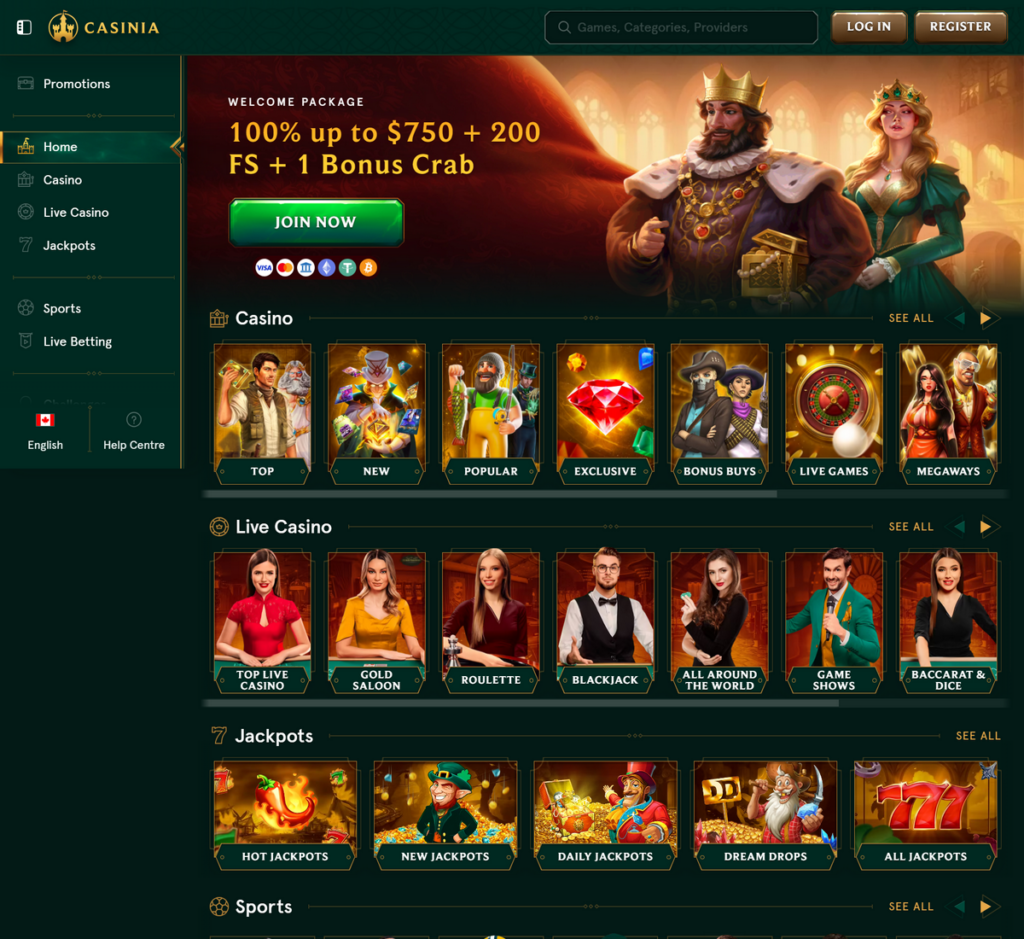 Casinia Casino Desktop Preview 1