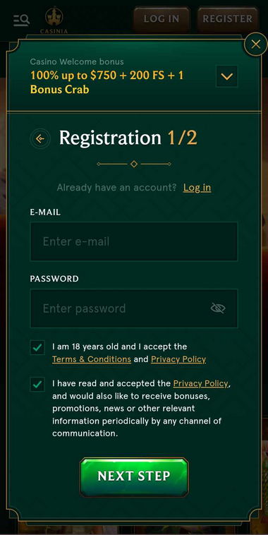 Casinia Casino Registration Process Image 2