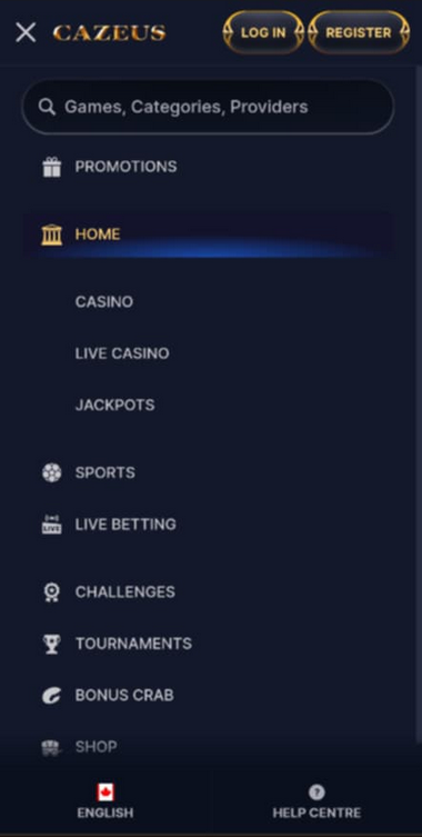 Cazeus Casino Mobile Preview 1