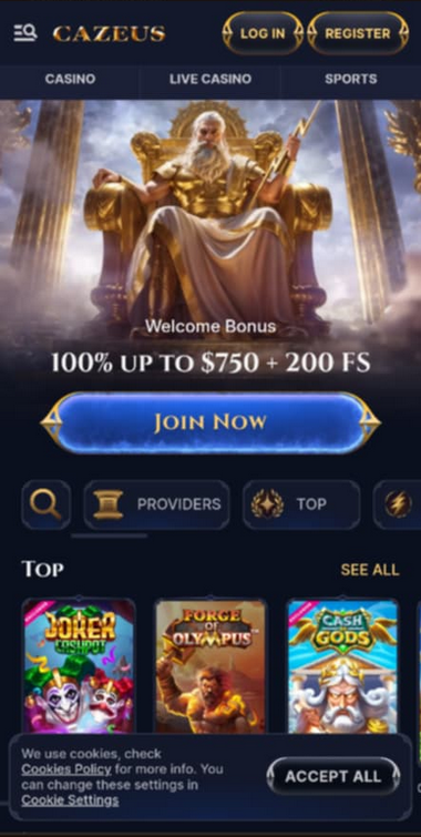 Cazeus Casino Mobile Preview 2