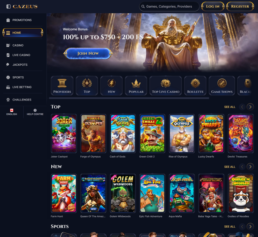 Cazeus Casino Desktop Preview 1