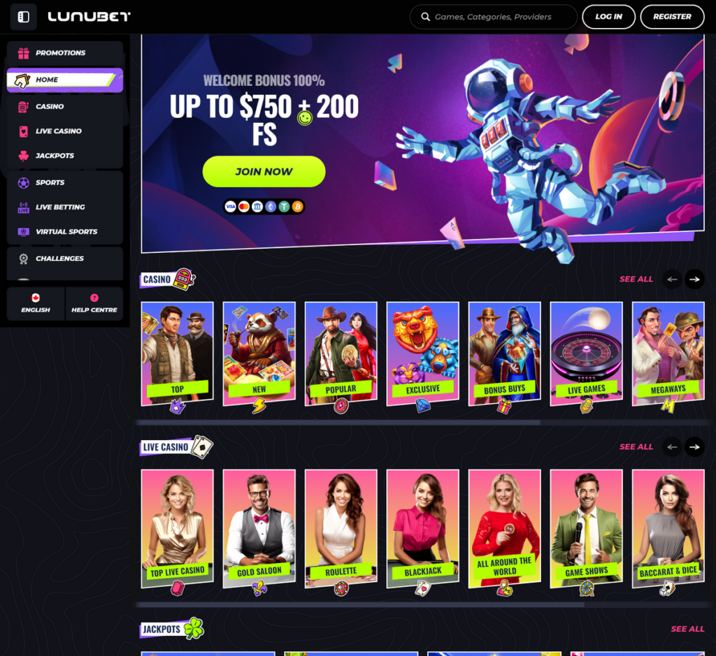 LunuBet Casino Desktop Preview 1