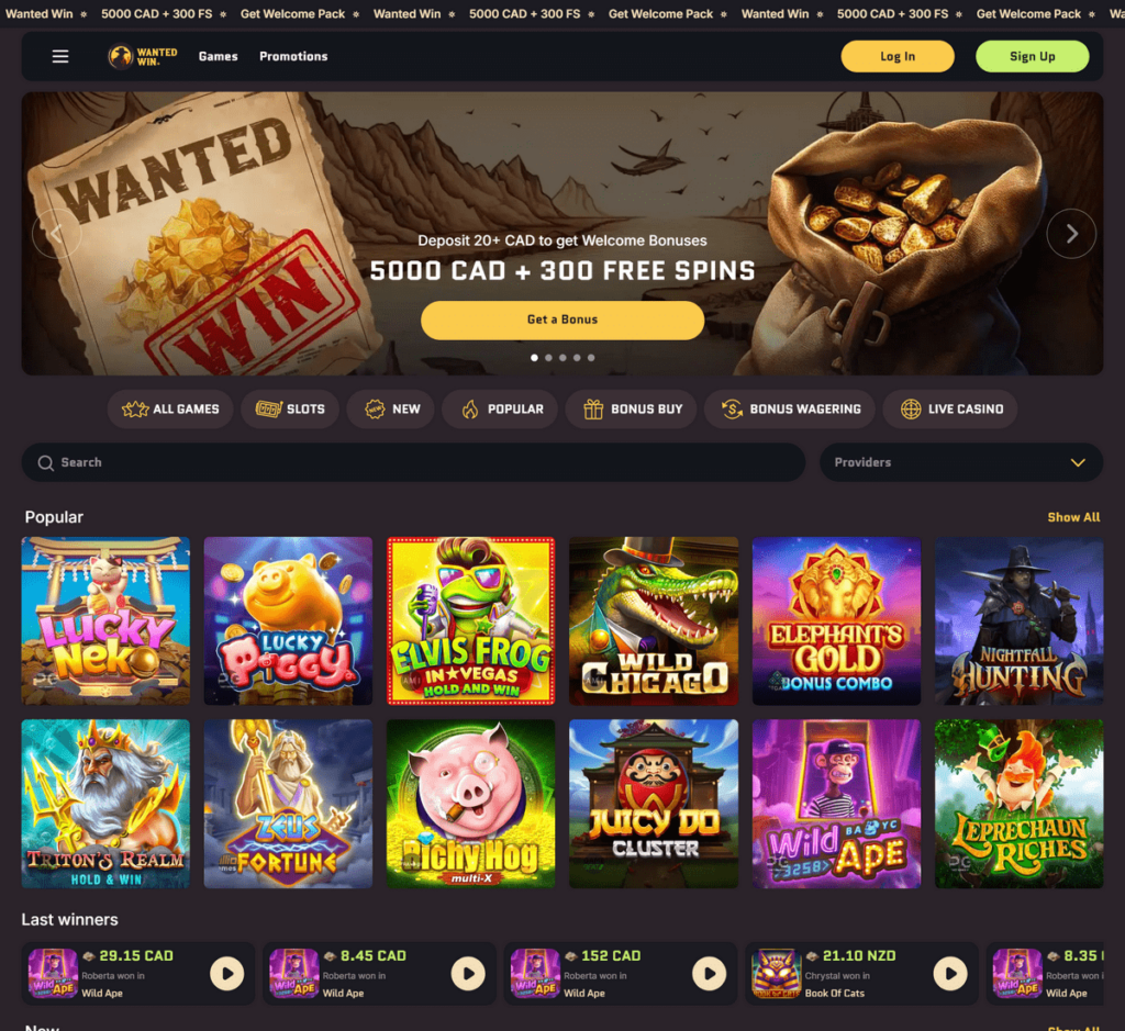 Wanted Win Casino Desktop Preview 1