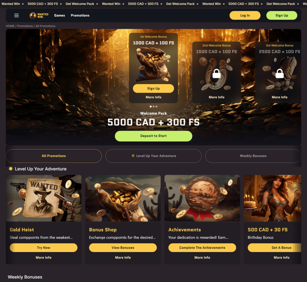 Wanted Win Casino Desktop Preview 2