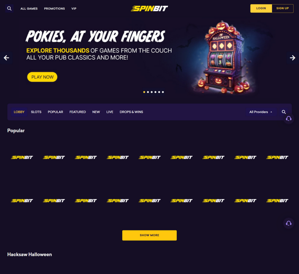 SpinBit Casino Desktop Preview 2