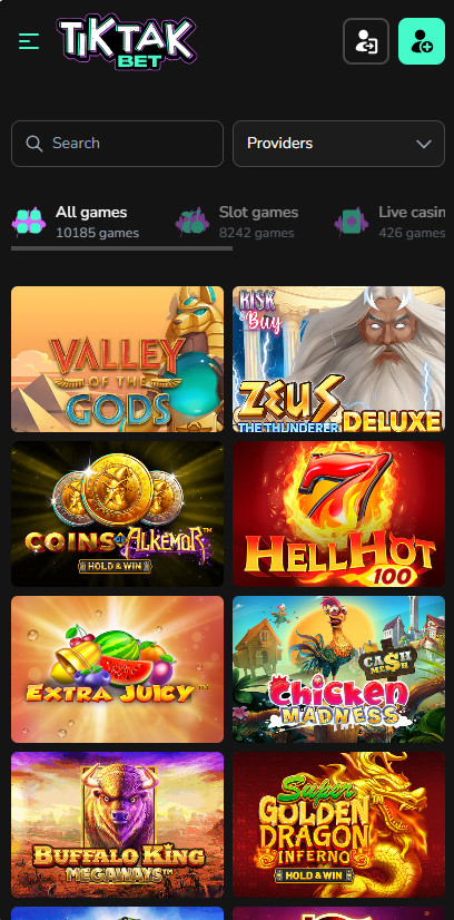 TikTak Bet Casino Desktop Preview 1