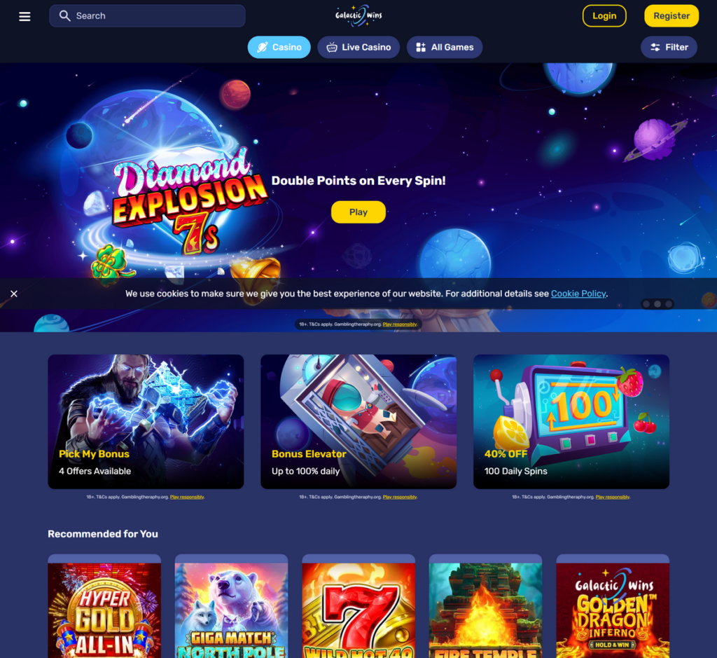 Galactic Wins Casino Desktop Preview 1