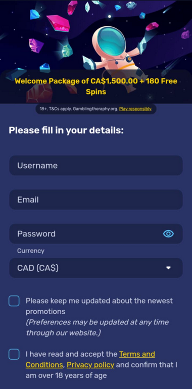 Galactic Wins Casino Registration Process Image 1