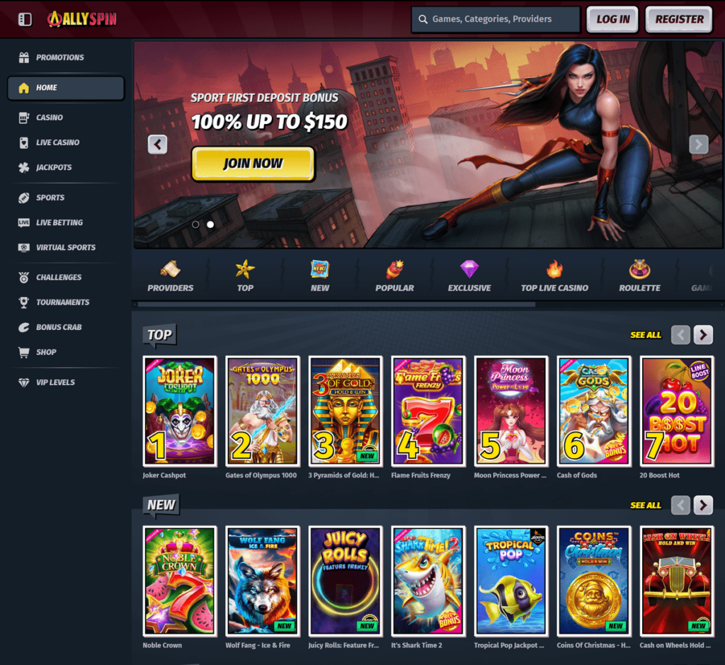 AllySpin Casino Desktop Preview 1