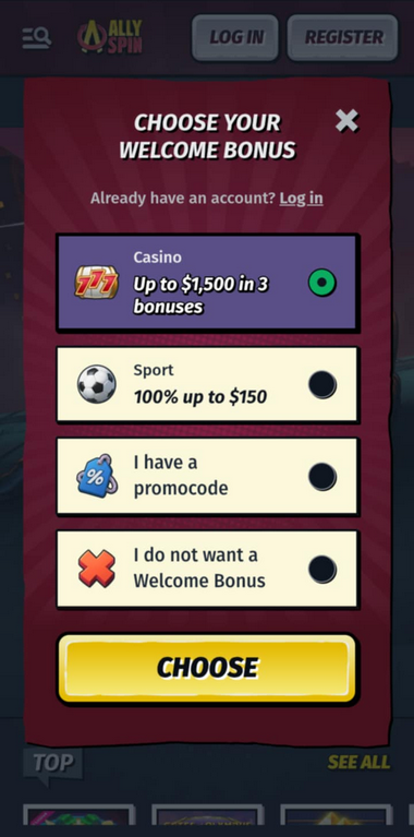 AllySpin Casino Registration Process Image 1