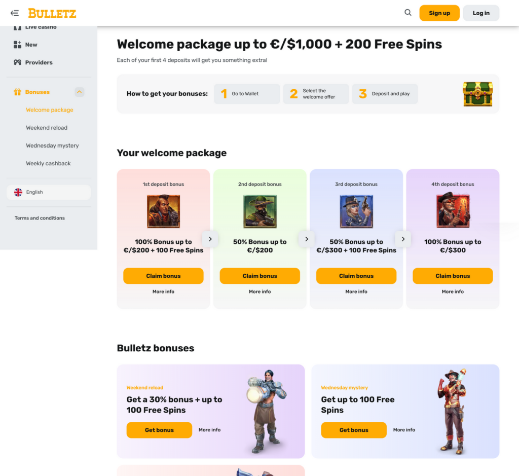 Bulletz Casino Desktop Preview 2