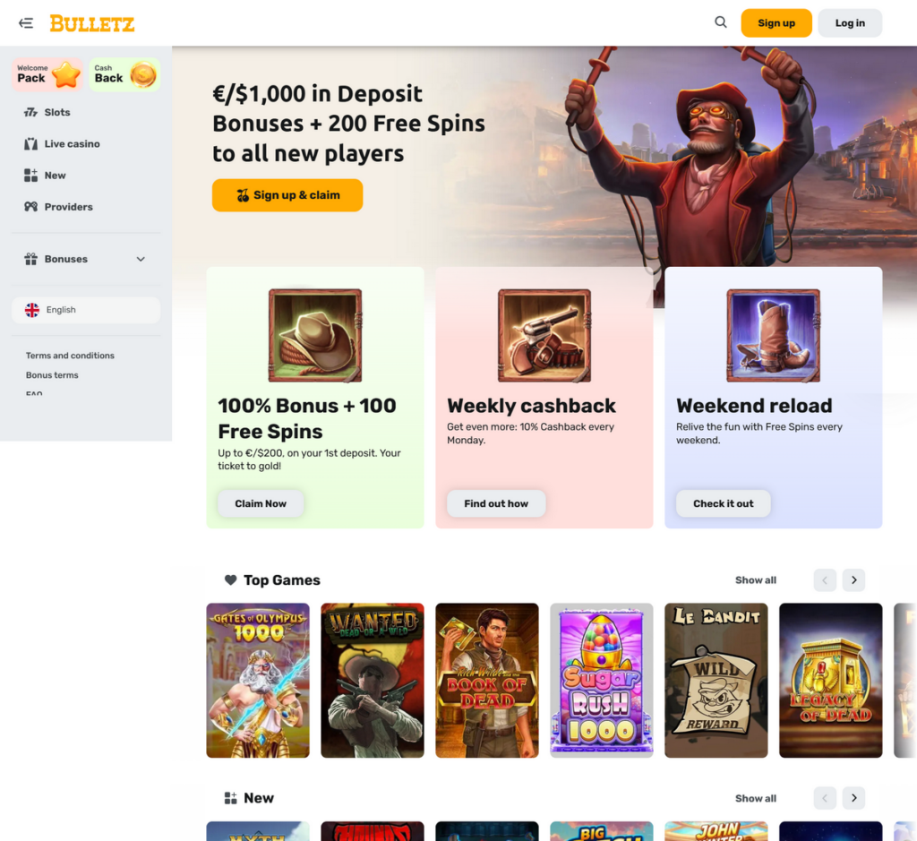 Bulletz Casino Desktop Preview 1