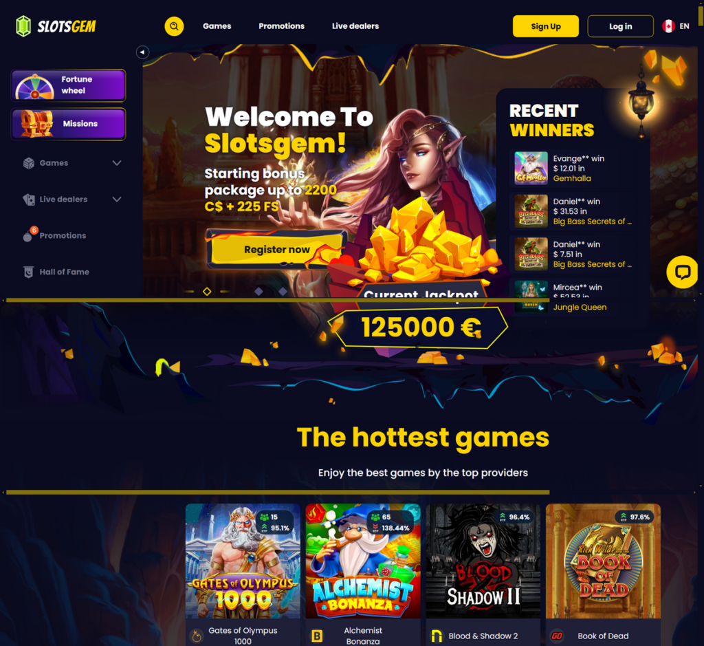 SlotsGem Casino Desktop Preview 1