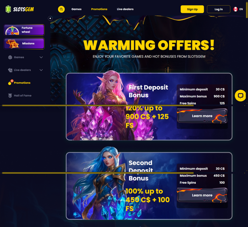 SlotsGem Casino Desktop Preview 2