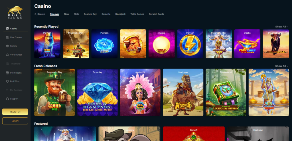 Bull Casino Desktop Preview 1