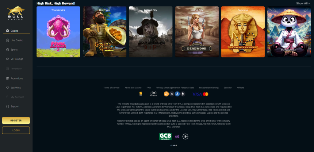 Bull Casino Desktop Preview 2