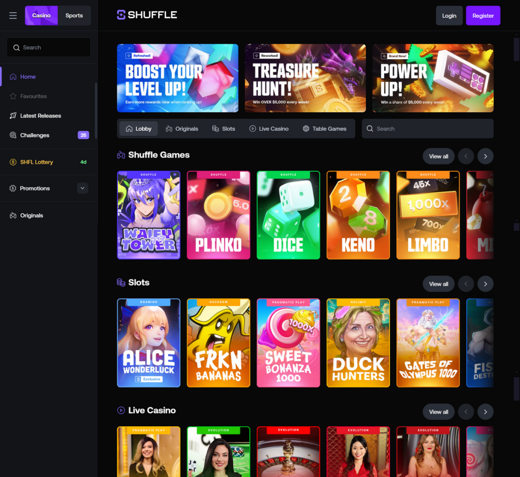 Shuffle Casino Desktop Preview 1